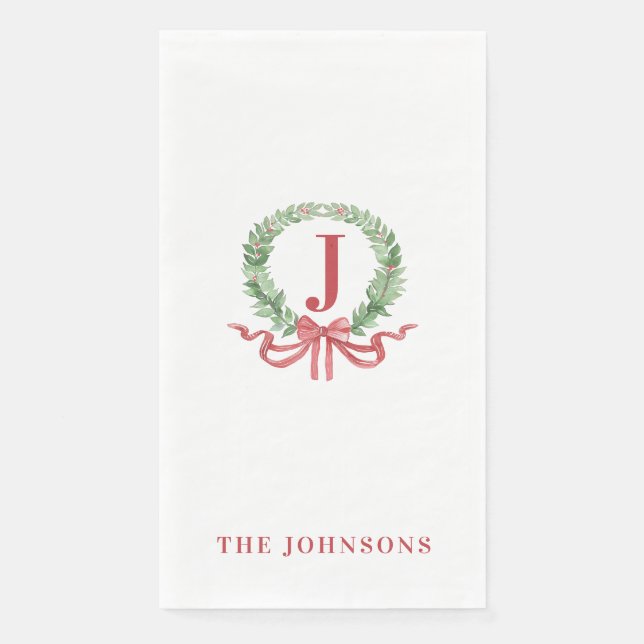 Monogram Christmas Wreath Napkin (Front)