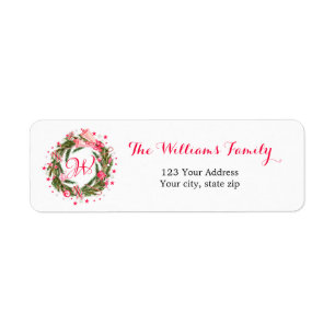 Monogram Christmas Wreath Return Address Label