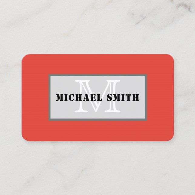 Monogram Cinnabar Solid Colour Background Business Card (Front)