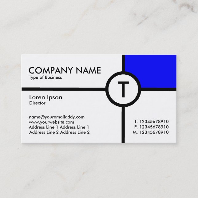 Monogram Circle Cross (Blue) - White Business Card (Front)