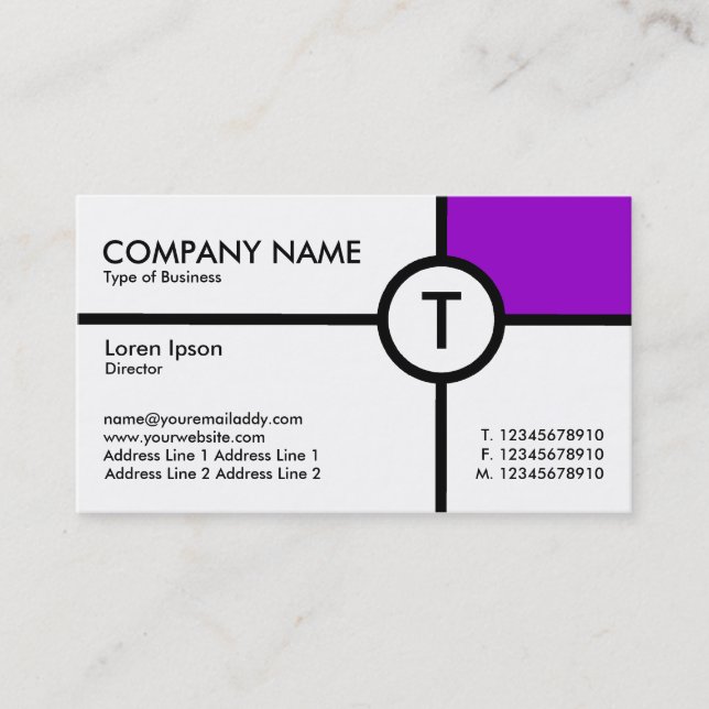 Monogram Circle Cross (Purple) - White Business Card (Front)
