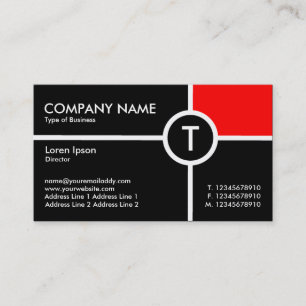 Monogram Circle Cross (Red) - Black Business Card