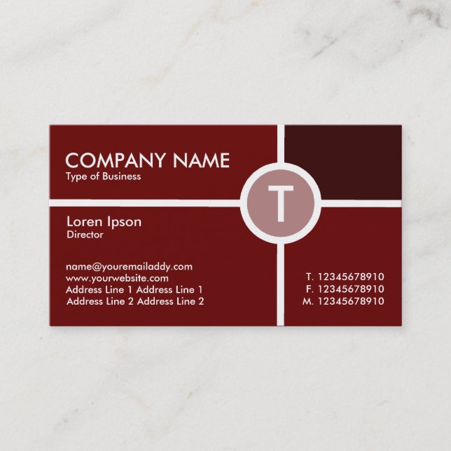 Monogram Circle Cross - Shades of Dark Maroon Business Card (Front)