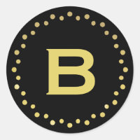 Monogram Circle Dots Sticker Label / Black & Gold