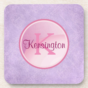 Monogram Circle on a Pretty Lavender Background Coaster