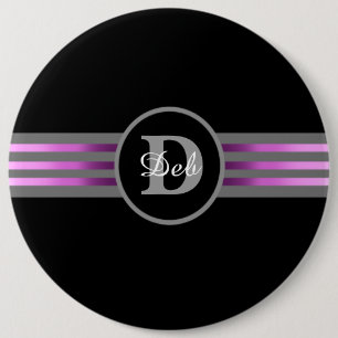 Monogram Circle Silhouette Black and Grey Stripes 6 Cm Round Badge