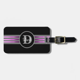 Monogram Circle Silhouette Black and Grey Stripes Luggage Tag