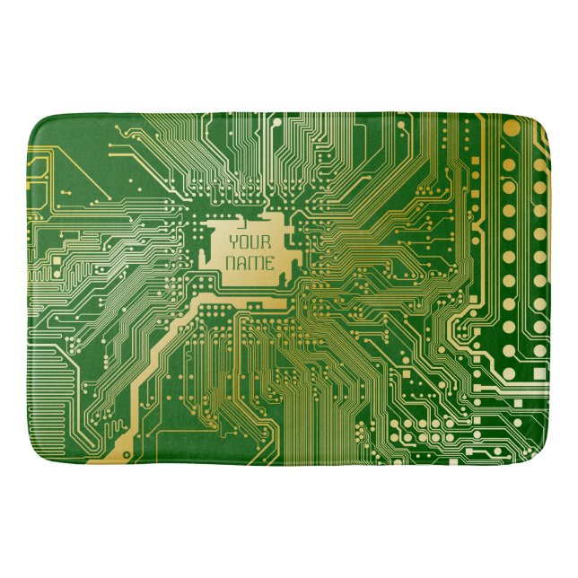 Monogram Circuit Motherboard Electronics Chip Tech Bath Mat (Front)