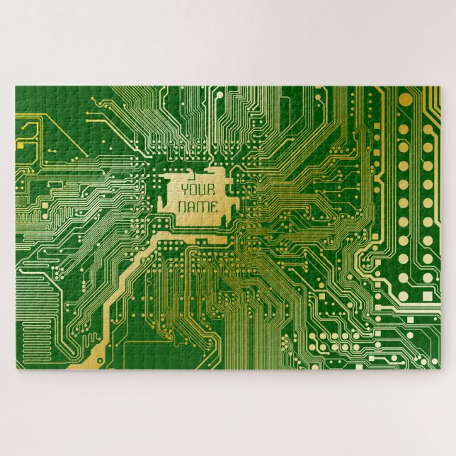 Monogram Circuit Motherboard Electronics Chip Tech Jigsaw Puzzle (Horizontal)