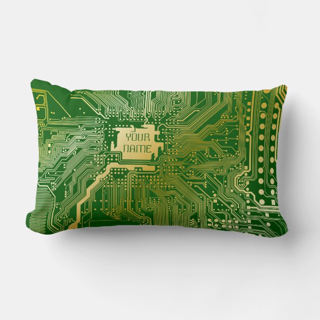 Monogram Circuit Motherboard Electronics Chip Tech Lumbar Cushion (Front)