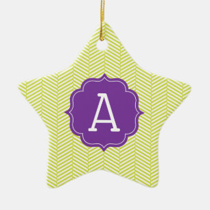 Monogram Citron Chevron with Purple Ceramic Ornament