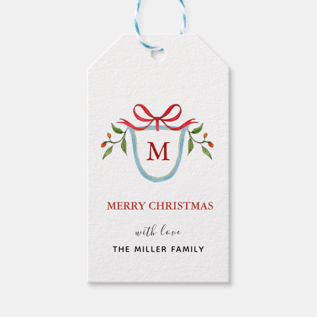 Monogram Citrus Crest Holiday Gift tags (Front)