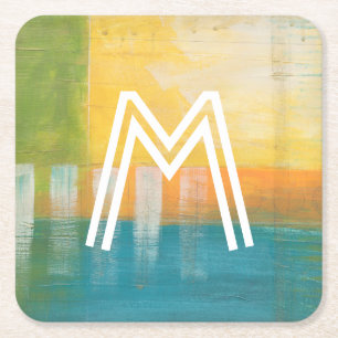 Monogram Citrus Fields I Square Paper Coaster