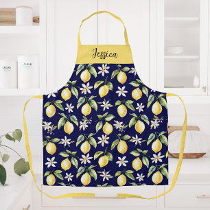 Monogram Citrus Lemon Fruit Botanical Pattern Apron