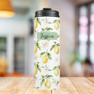 Monogram Citrus Lemon Fruit Botanical Pattern Thermal Tumbler