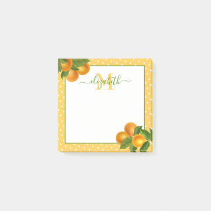 Monogram citrus oranges watercolor dots rustic post-it notes