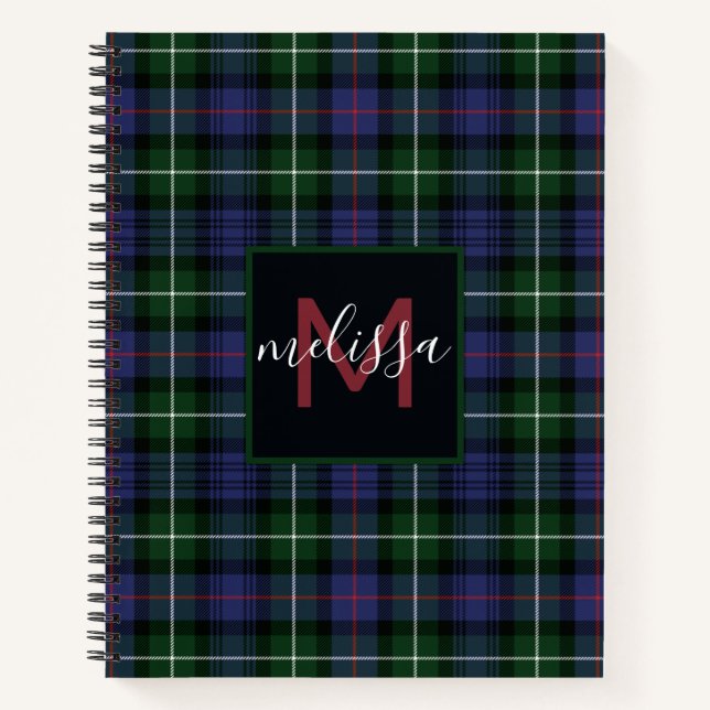 Monogram Clan MacKenzie Tartan Plaid Personalised Notebook (Front)