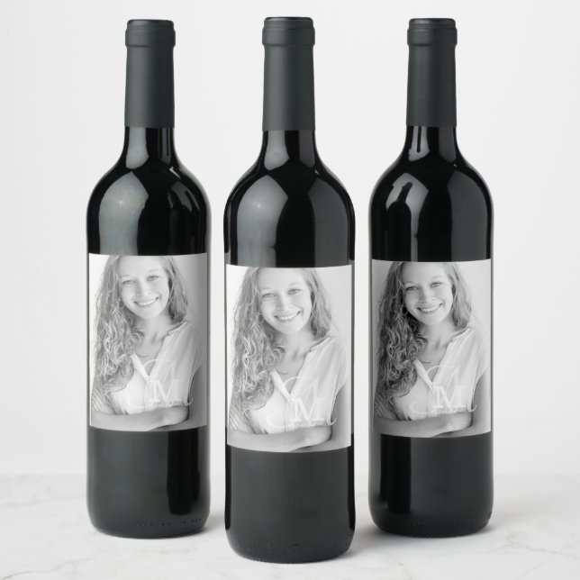 Monogram Class Year Custom Photo Graduation Wine Label (Bottles)