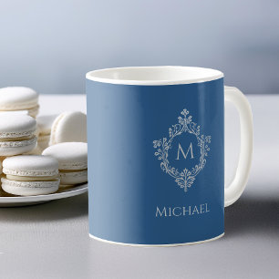 Monogram Classic Blue Vintage Crest Initial & Name Coffee Mug