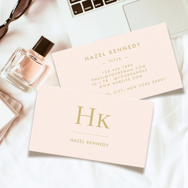 Monogram | Classic Blush Pink Gold Simple Chic Business Card (Creator Uploaded)