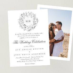 Monogram Classic Botanical Florals Wedding Photo Invitation