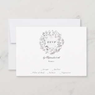 Monogram Classic Botanical Florals Wedding RSVP Card