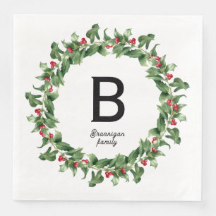 Monogram - Classic Chrismas wreath Napkin