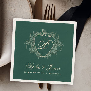 Monogram classic classic emerald green wedding napkin