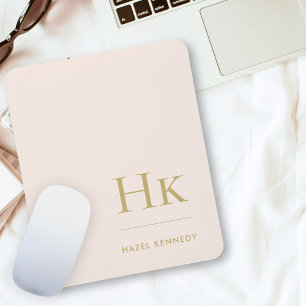 Monogram Classic Elegant Blush Pink Gold Initials Mouse Pad
