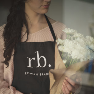 Monogram Classic Elegant Minimal Black and White Apron