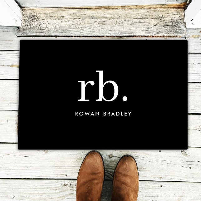 Monogram Classic Elegant Minimal Black and White Doormat (Creator Uploaded)