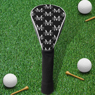 Monogram Classic Elegant Minimal Black and White Golf Head Cover