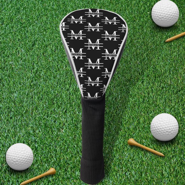 Monogram Classic Elegant Minimal Black and White  Golf Head Cover (Creator Uploaded)
