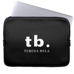 Monogram Classic Elegant Minimal Black and White Laptop Sleeve