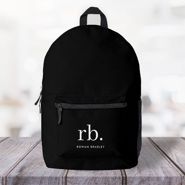 Monogram Classic Elegant Minimal Black and White Printed Backpack (Creator Uploaded)