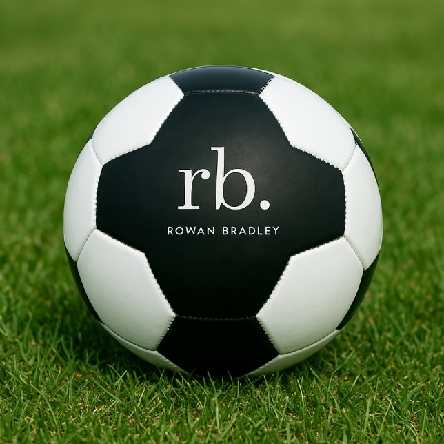 Monogram Classic Elegant Minimal Black and White Soccer Ball (Creator Uploaded)