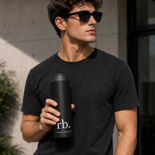 Monogram Classic Elegant Minimal Black and White Thermal Tumbler