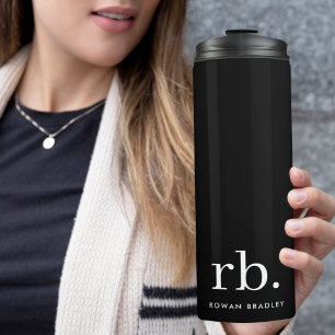 Monogram Classic Elegant Minimal Black and White Thermal Tumbler
