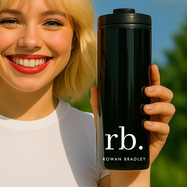 Monogram Classic Elegant Minimal Black and White Thermal Tumbler (Creator Uploaded)