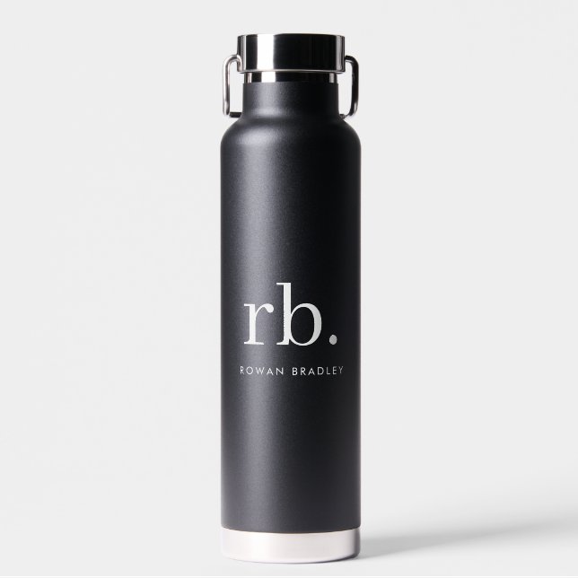Monogram Classic Elegant Minimal Black and White Water Bottle (Front)