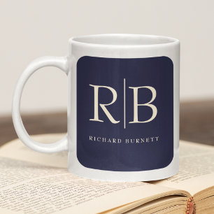 Monogram Classic Elegant Minimal Blue Cream Coffee Mug