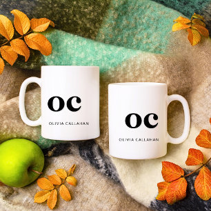 Monogram Classic Elegant Minimal Chic Black White Coffee Mug