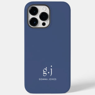Monogram Classic Elegant Minimal Dusty Blue White iPhone 14 Pro Max Case