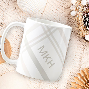 Monogram Classic Elegant Minimal White Plaid Name Coffee Mug