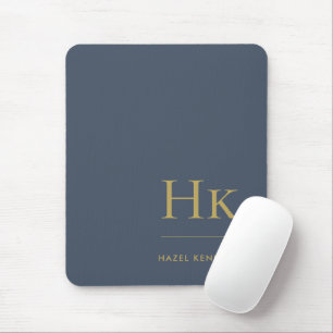 Monogram Classic Elegant Navy Blue Gold Initials Mouse Pad