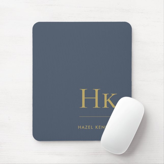 Monogram Classic Elegant Navy Blue Gold Initials Mouse Pad (With Mouse)