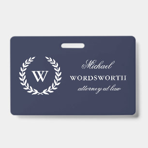 Monogram Classic Elegant Professional Blue Badge ID Badge