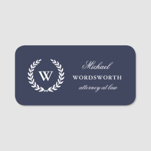 Monogram Classic Elegant Professional Blue Name Tag