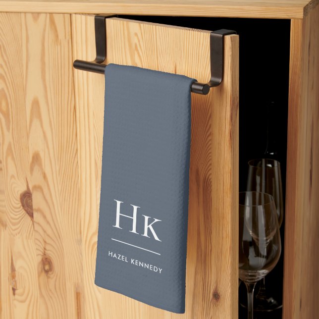 Monogram Classic Elegant Simple Minimal Navy Blue Tea Towel (Thirds Fold)