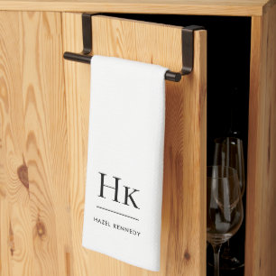 Monogram Classic Elegant Simple Minimalist White Tea Towel
